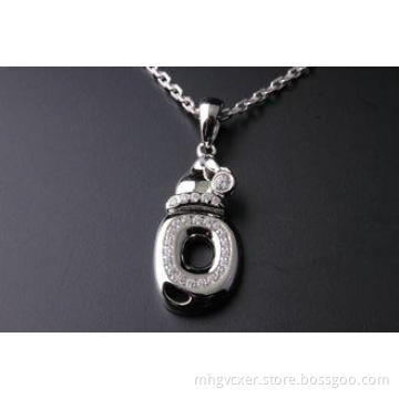 925 White CZ silver pendant letter D With micro setting , L